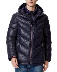 Tommy Hilfiger Chevron Hooded Puffer Jacket In Midnight At Nordstrom