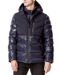 Tommy Hilfiger Contrast Hooded Puffer Jacket In Midnight At Nordstrom