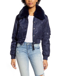 BDG Urban Outfitters Faux Fur Collar Cropped Bomber Jacket