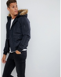 French Connection Faux Fur Hood Flight Jacket