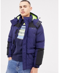 Bellfield Hooded Puffer Jacket In Navy With Colour Block