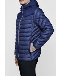 Boohoo Hooded Puffer With Sports Zip Tape