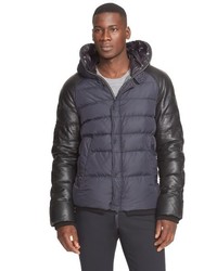 Duvetica Leather Sleeve Quilted Down Baseball Jacket