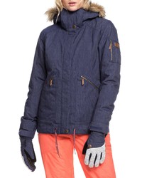 Roxy Meade Denim Hooded Snow Jacket With Faux