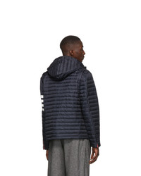 Thom Browne Navy Down 4 Bar Quilted Hooded Jacket