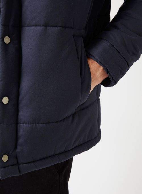 Topman Navy Hooded Puffer Jacket, $60 | Topman | Lookastic