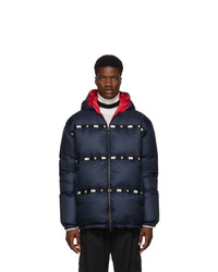 Mr and Mrs Italy Navy Satin Puffer Jacket