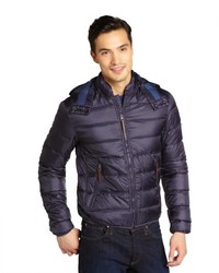 Burberry Navy Woven Down Filled Puffer Coat