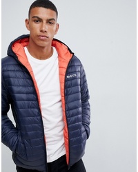 Nicce London Nicce Reversible Puffer Jacket In Navy Orange With Hood