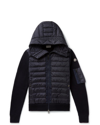 Moncler Panelled Quilted Shell And Virgin Wool Blend Hooded Down Jacket