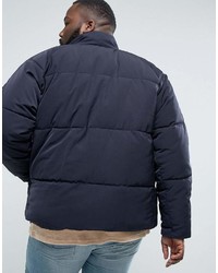Asos Plus Puffer With Funnel Neck In Navy