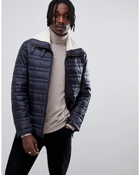 Antony Morato Quilted Jacket In Navy With Borg Collar