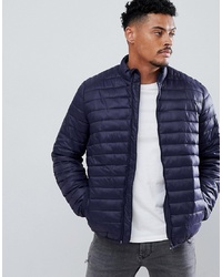 ASOS DESIGN Quilted Jacket With Funnel Neck In Navy
