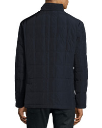 Neiman Marcus Quilted Puffer Hidden Zip Jacket Navy