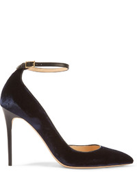Jimmy Choo Lucy Leather Trimmed Velvet Pumps Navy