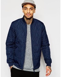 Asos Brand Bomber Jacket With Diamond Quilt In Navy