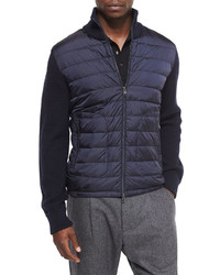 Moncler Mixed Media Quilted Jacket Navy