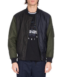 Kenzo Quilted Colorblock Bomber Jacket Navy