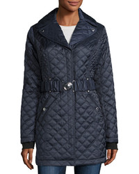 Laundry by Shelli Segal Quilted Mid Length Coat Mystic Blue