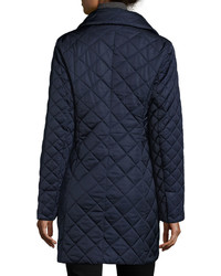 T Tahari Quilted Single Breasted Coat Deep Navy