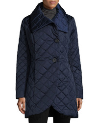 T Tahari Quilted Single Breasted Coat Deep Navy