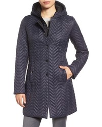 Larry Levine Two Tone Hooded Bib Quilted Coat