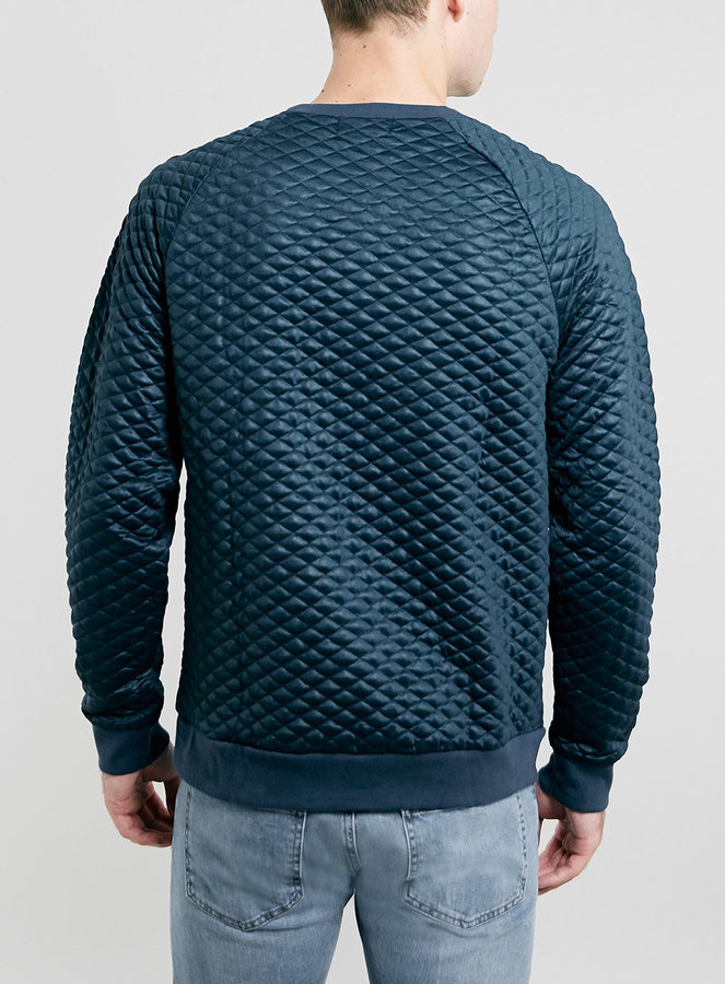 Topman Blue Technical Quilted Sweatshirt, $60 | Topman | Lookastic