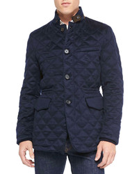 Neiman Marcus Cashmere Diamond Quilted Field Jacket Navy