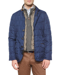Peter Millar Turin Quilted Car Coat Navy