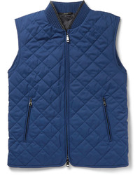 Brioni Leather Trimmed Quilted Silk Gilet