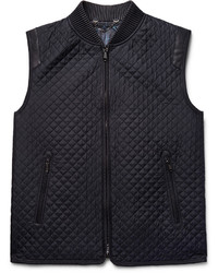 Brioni Leather Trimmed Quilted Silk Gilet
