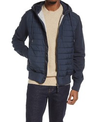 Parajumpers Ivor Mixed Media Hooded Jacket In Ink Blue At Nordstrom