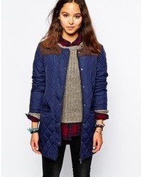 Only Collarless Quilted Jacket Navy
