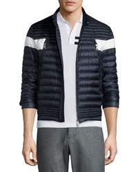 Moncler Foret Quilted Nylon Jacket With Contrast Stripe Navy
