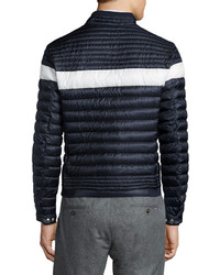 Moncler Foret Quilted Nylon Jacket With Contrast Stripe Navy