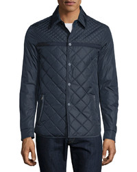 Salvatore Ferragamo Quilted Silk Shirt Jacket Navy