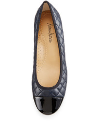 Neiman Marcus Saucy Quilted Leather Flat Navyblack