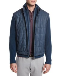 Navy Quilted Leather Jacket