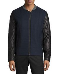 Vince Quilted Jacket With Leather Sleeves Coastal Blue