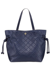 Navy Quilted Leather Tote Bag