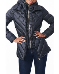 Bernardo Asymmetrical Channel Quilted Jacket With Hooded Bib Inset