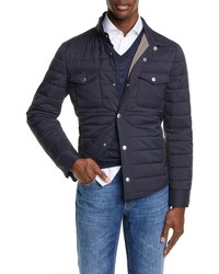 Navy Quilted Nylon Shirt Jacket