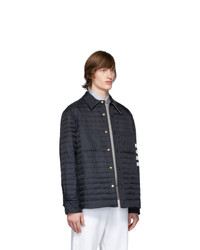 Thom Browne Navy Down 4 Bar Quilted Shirt Jacket