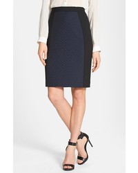 Navy Quilted Pencil Skirt