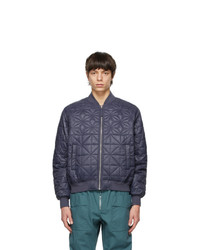 Navy Quilted Satin Bomber Jacket