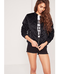 Missguided Quilted Satin Bomber Jacket Navy