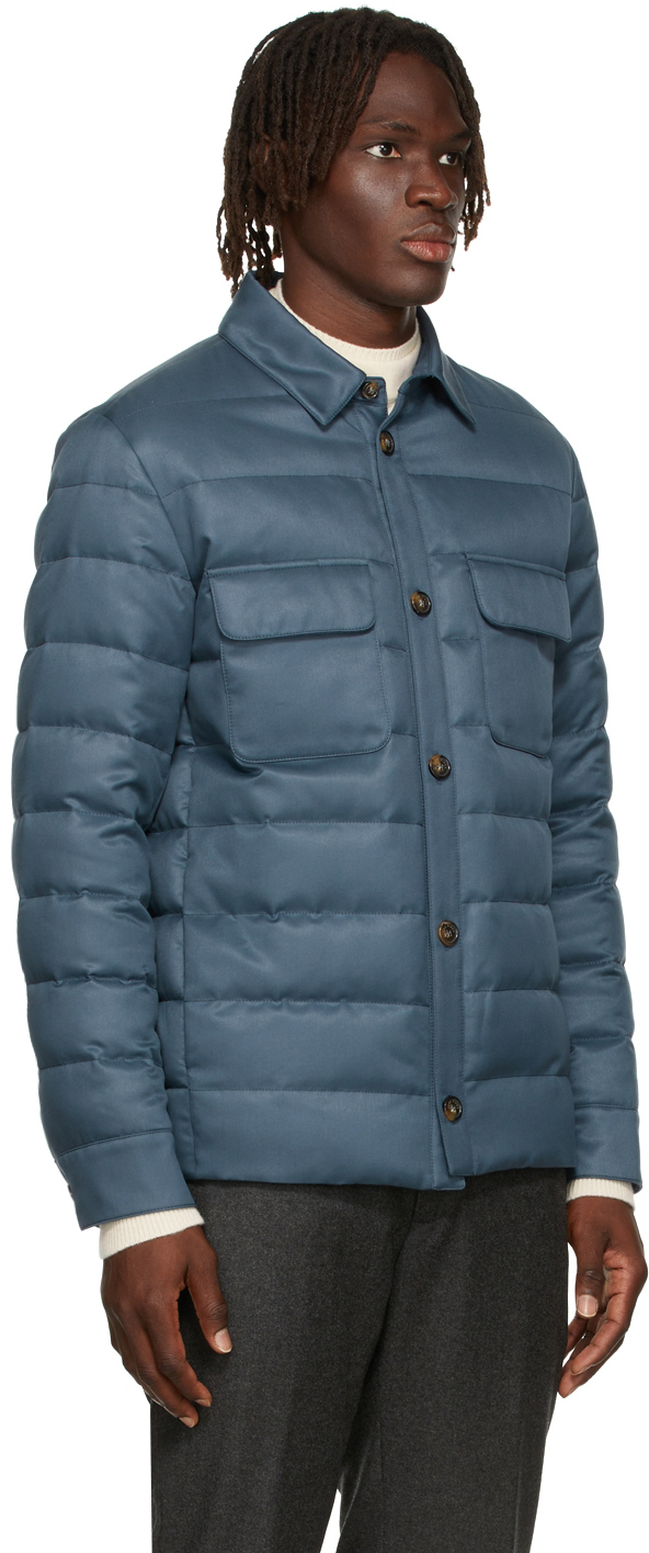 Loro Piana Blue Down Overshirt Puffer Jacket, $3,050 | SSENSE | Lookastic