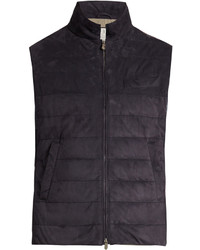 Navy Quilted Suede Gilet