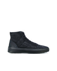 Navy Quilted Suede High Top Sneakers