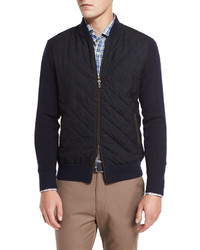 Peter Millar Quilted Wool Cotton Bomber Jacket Navy